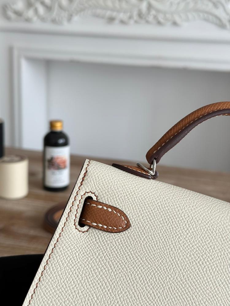 Hermes Mini Kelly II Bag 19cm - Ecru & Brown / Silver Hardware