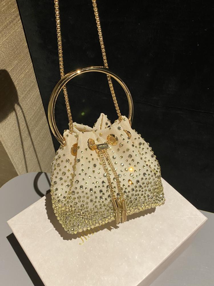 Jimmy Choo Bon Bon Satin & Crystal Embellished Bucket Bag Collection