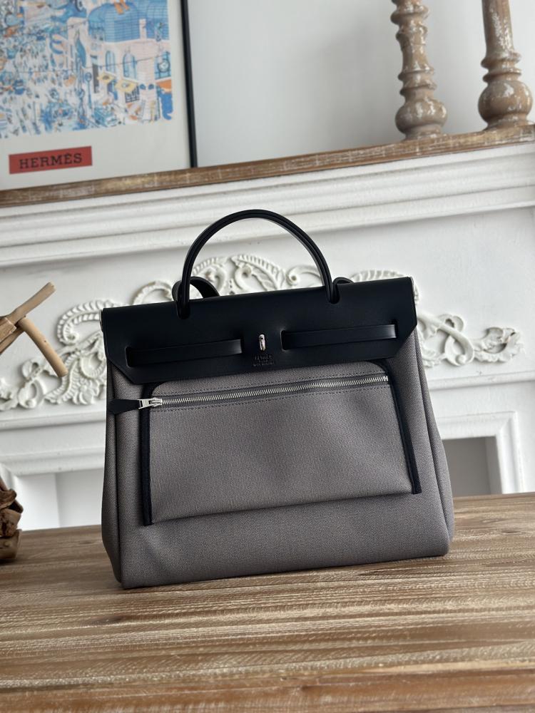 Hermes Herbag Zip Bag 31cm - Grey & Black