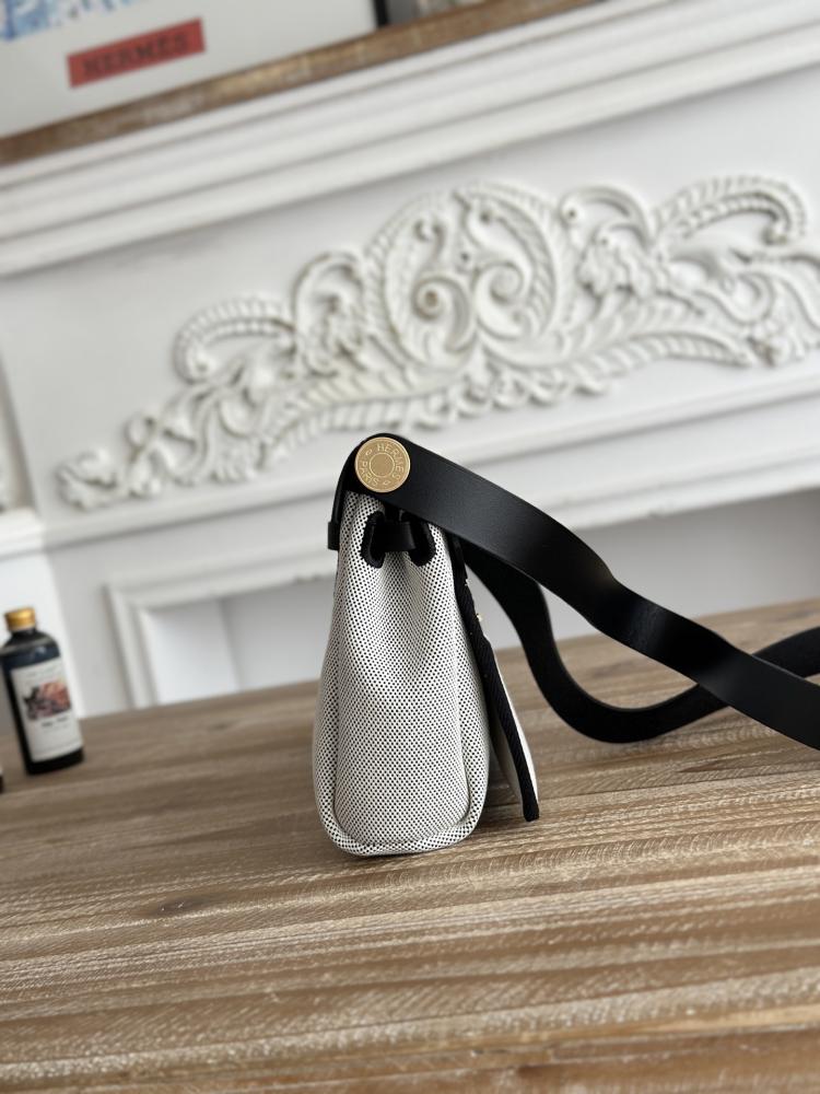 Hermes Mini Herbag Bag 20cm - Ecru Toile & Black / Gold Hardware