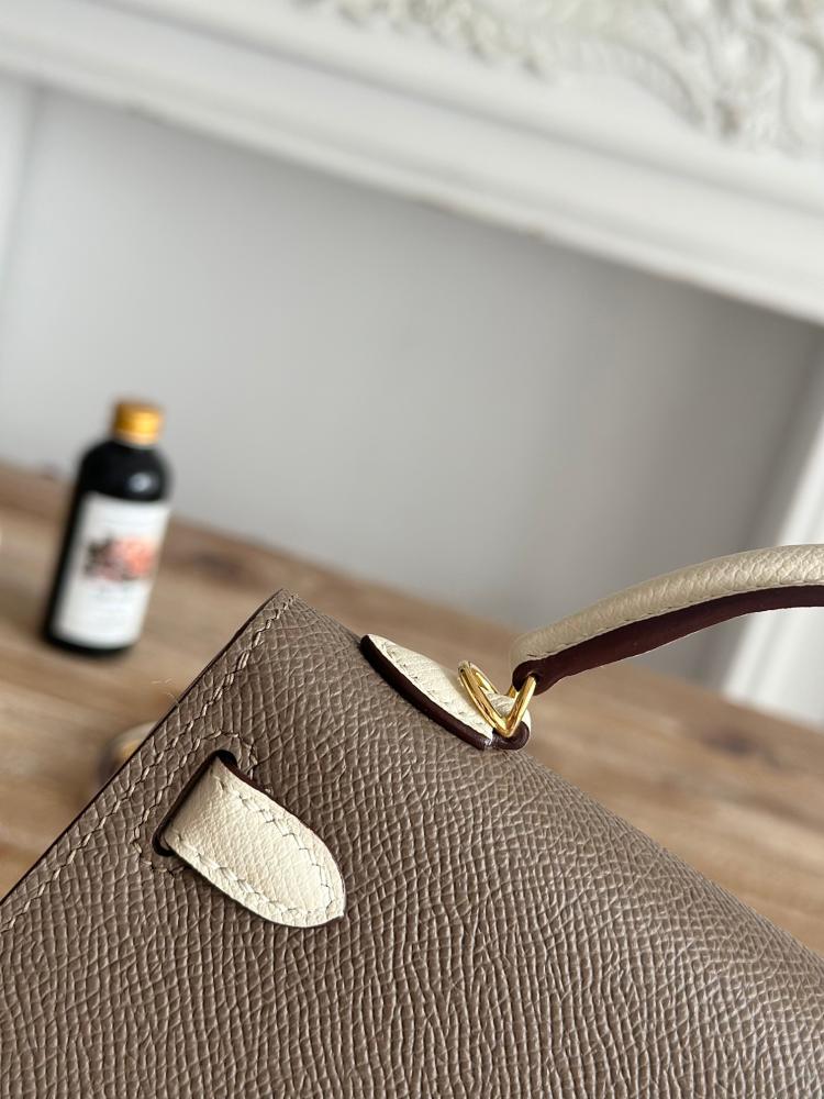 Hermes Mini Kelly II Bag 19cm - Etoupe & Ecru / Gold Hardware