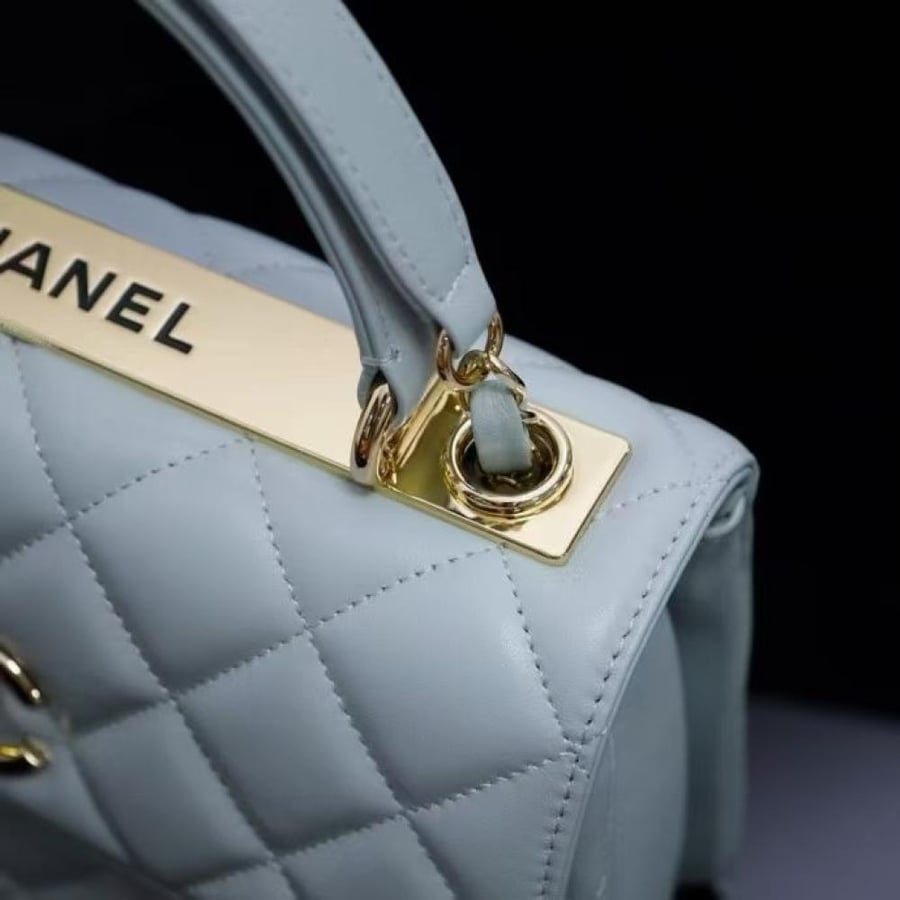 Chanel Quilted Top Handle Flap Bag with Metal Plate