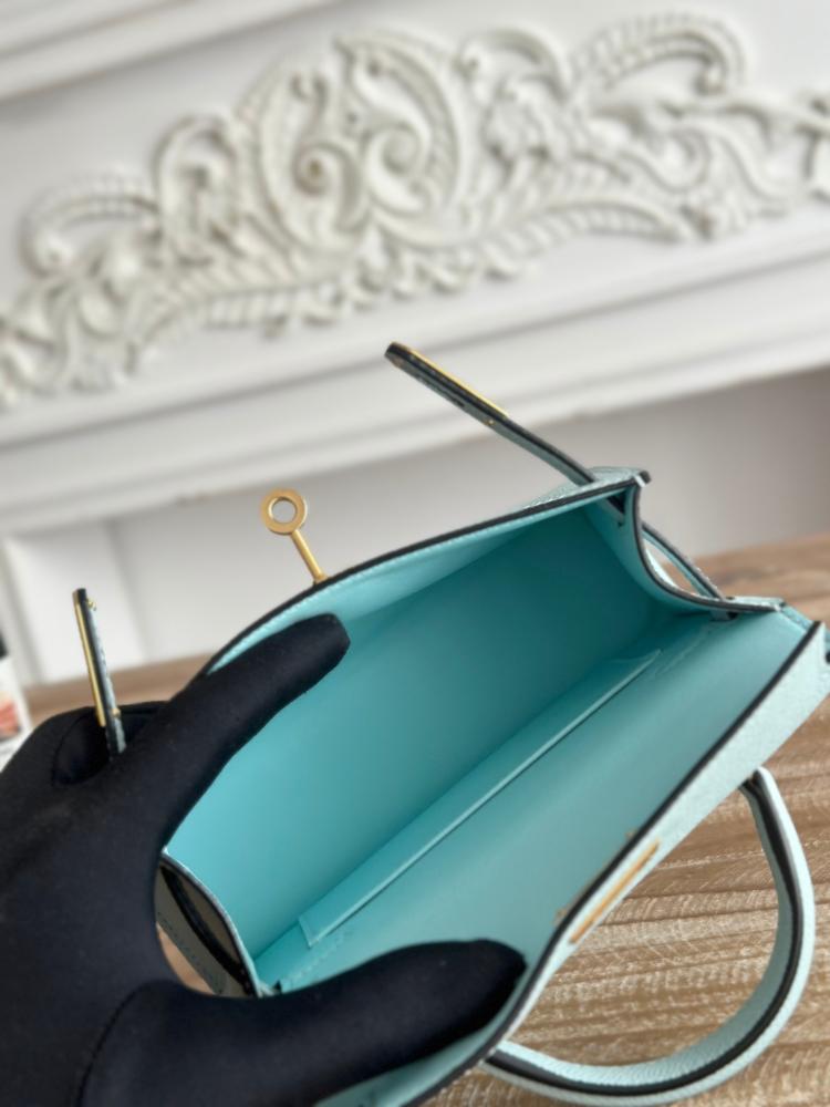 Hermes Mini Kelly II Bag 19cm - Aqua Blue / Gold Hardware