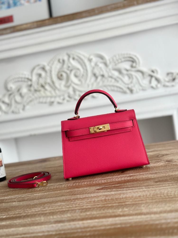 Hermes Mini Kelly II Bag 19cm - Rose Red / Gold Hardware