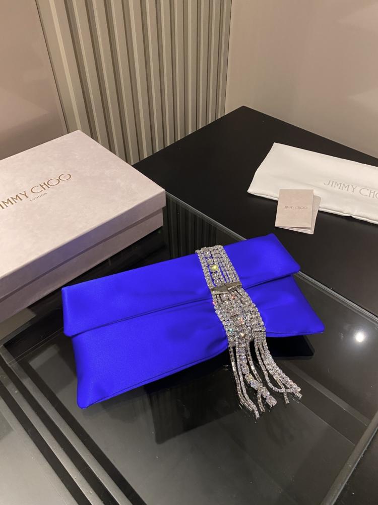 Jimmy Choo Crystal Fringe Crinkled Leather Clutch