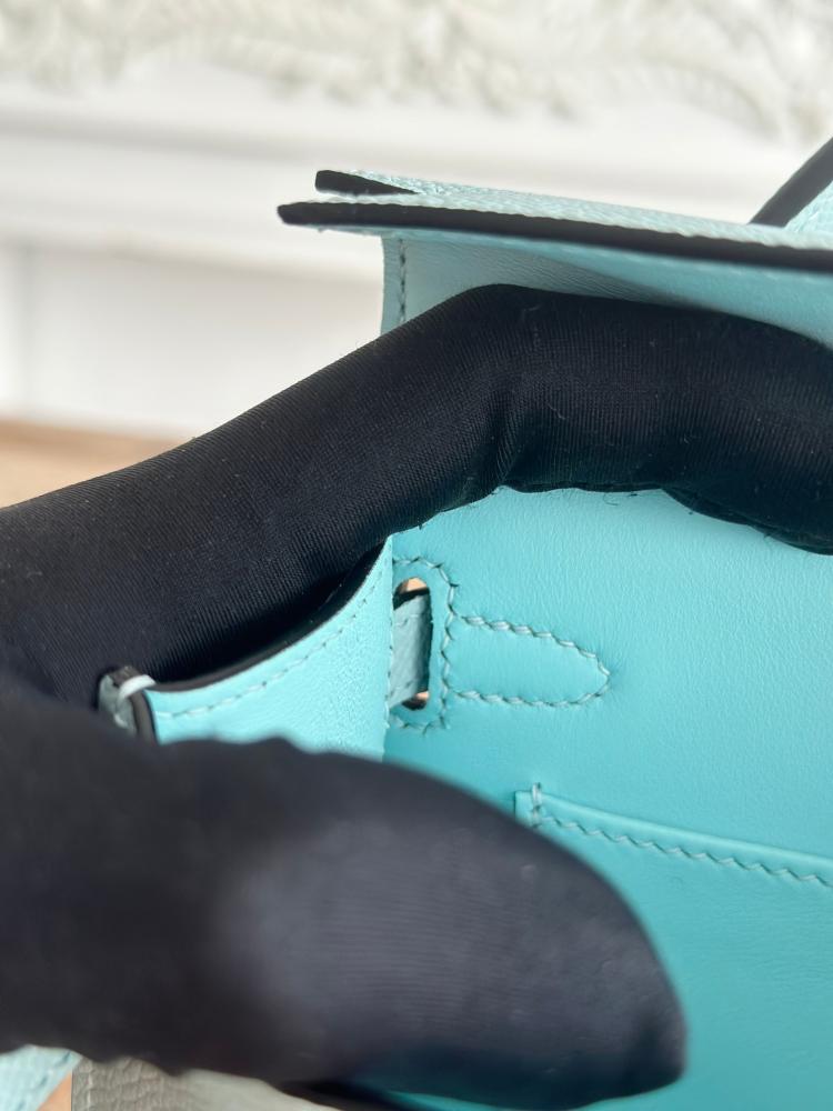 Hermes Mini Kelly II Bag 19cm - Aqua Blue / Gold Hardware