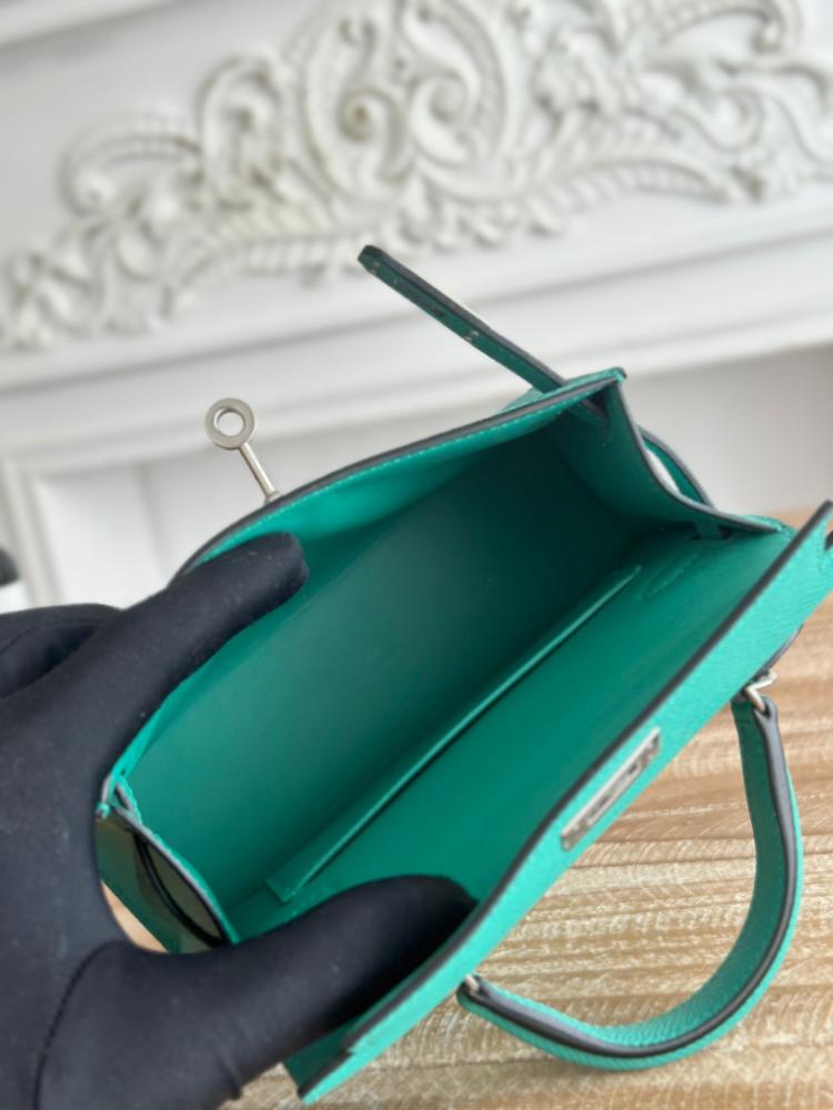 Hermes Mini Kelly II Bag 19cm - Teal / Silver Hardware
