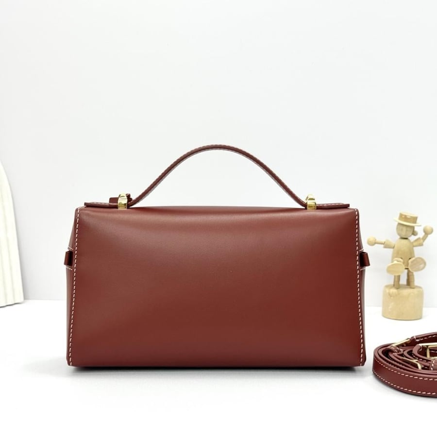 Loro Piana Smooth Leather Elongated Top Handle Bag