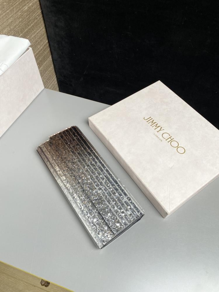 Jimmy Choo Structured Glitter Ribbed Clutch