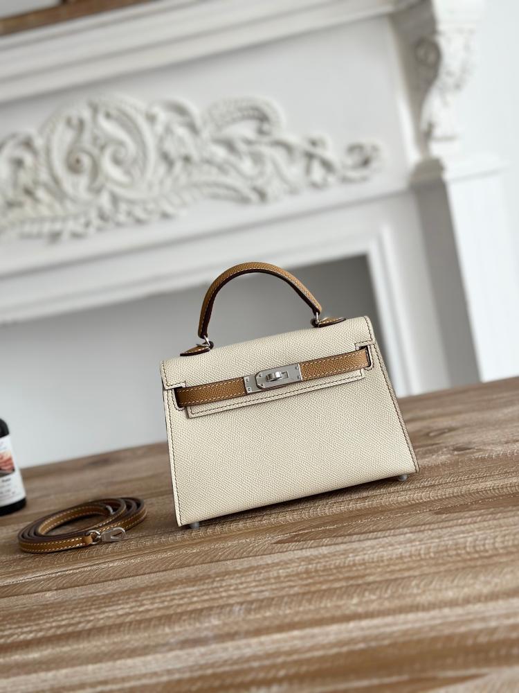Hermes Mini Kelly II Bag 19cm - Ecru & Camel / Silver Hardware