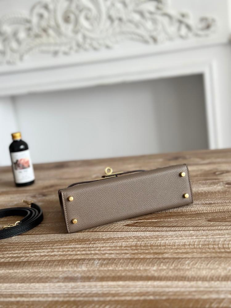 Hermes Mini Kelly II Bag 19cm - Etoupe & Dark Brown / Gold Hardware