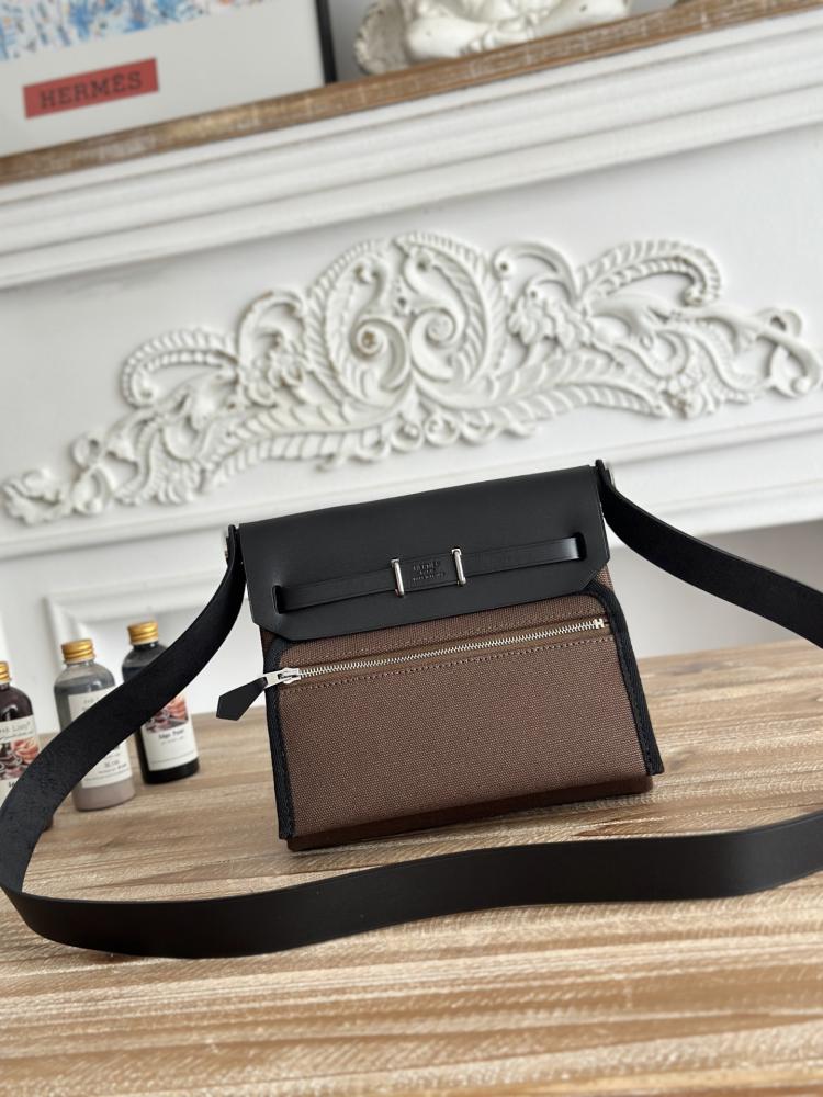 Hermes Mini Herbag Bag 20cm - Brown & Black / Silver Hardware