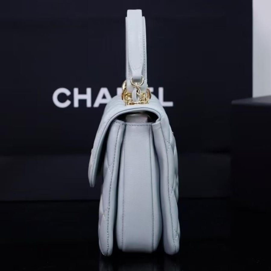 Chanel Quilted Top Handle Flap Bag with Metal Plate