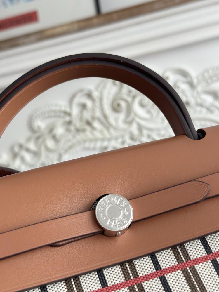 Hermes Herbag Zip Bag 31cm - Ecru Check & Tan