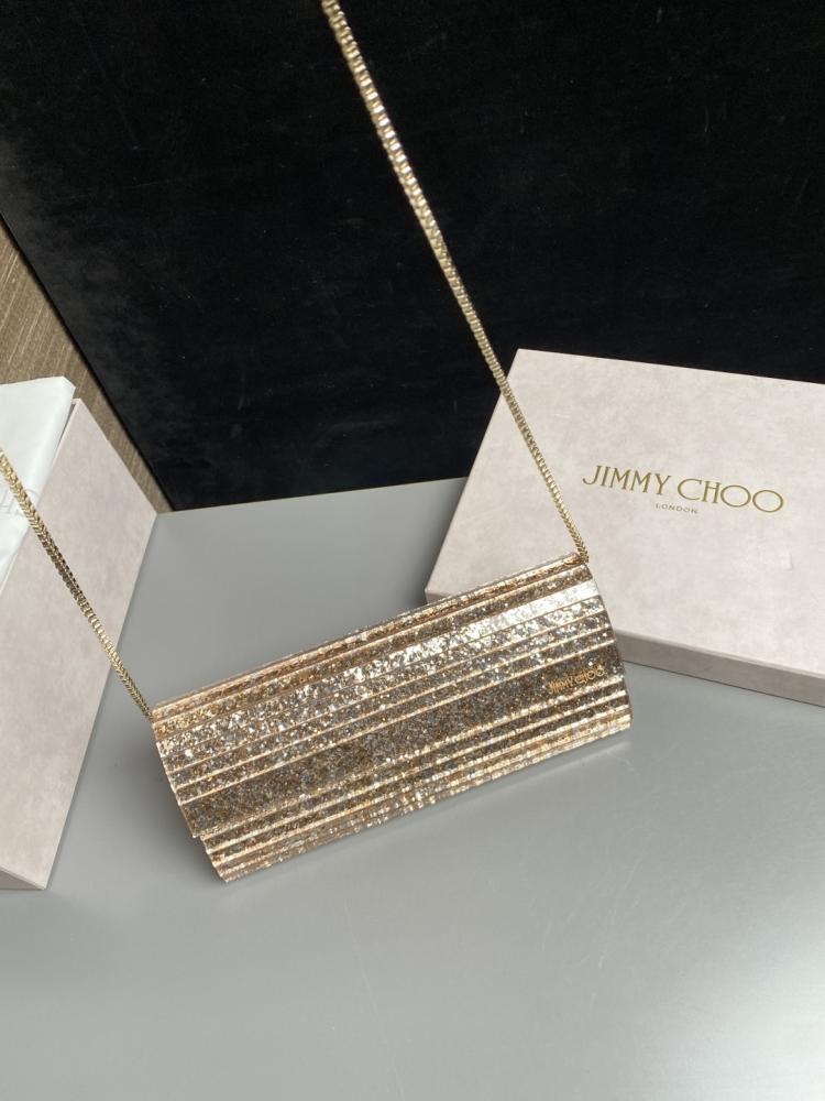 Jimmy Choo Structured Glitter Ribbed Clutch