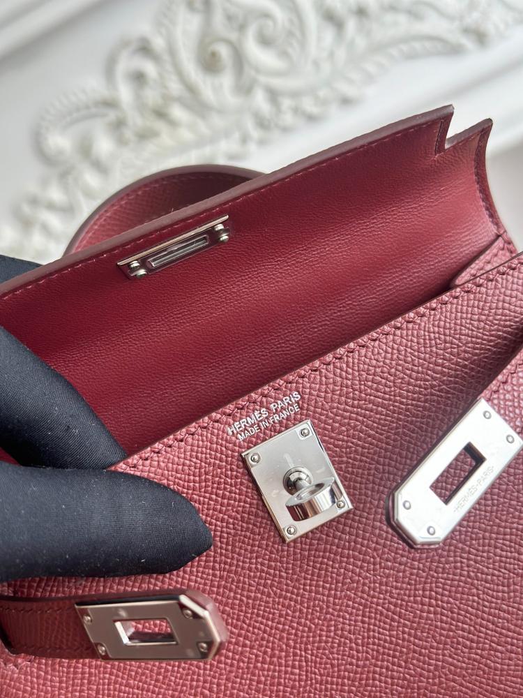 Hermes Mini Kelly II Bag 19cm - Burgundy / Silver Hardware