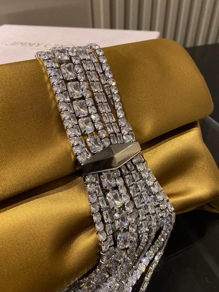 Jimmy Choo Crystal Fringe Crinkled Leather Clutch