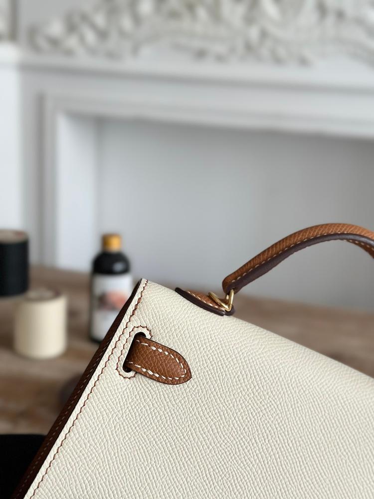Hermes Mini Kelly II Bag 19cm - Ecru & Brown / Gold Hardware