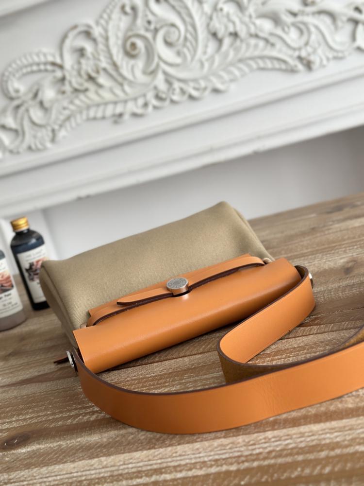 Hermes Mini Herbag Bag 20cm - Beige & Camel / Silver Hardware