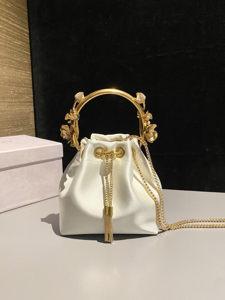 Jimmy Choo Floral Metal Handle Satin Bucket Bag