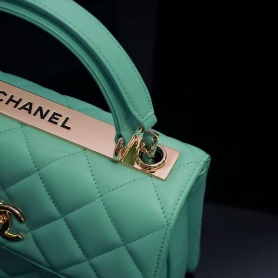 Chanel Quilted Top Handle Flap Bag with Metal Plate