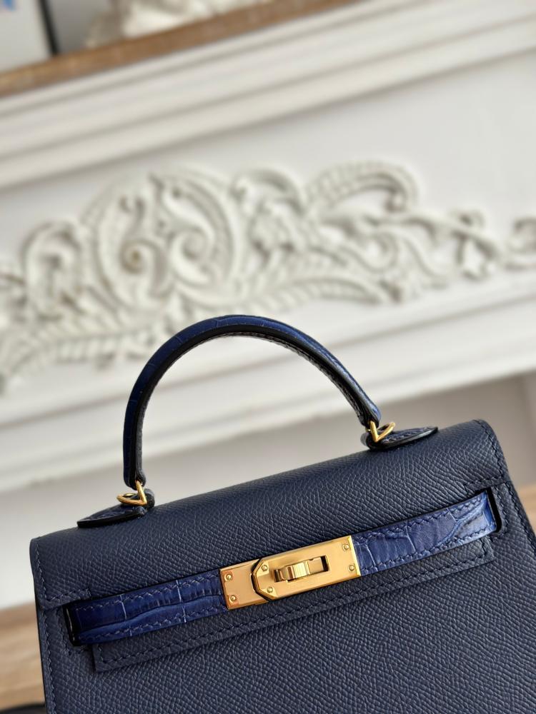 Hermes Mini Kelly II Touch Bag 19cm - Navy / Gold Hardware