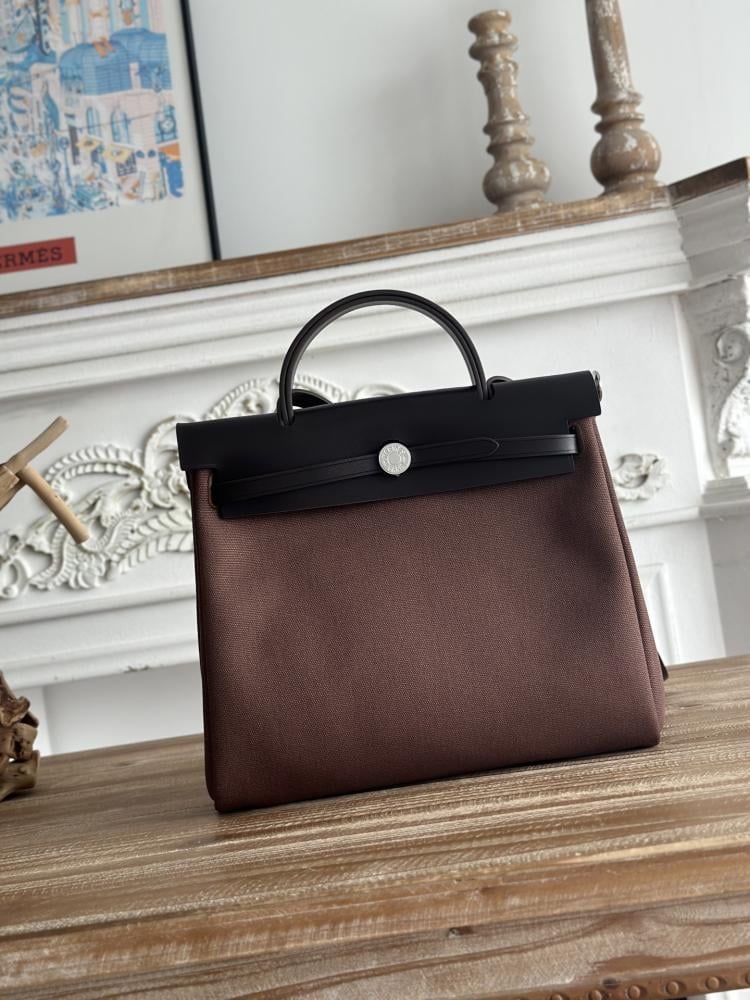 Hermes Herbag Zip Bag 31cm - Chocolate Brown & Black