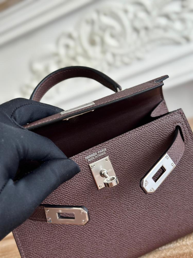 Hermes Mini Kelly II Bag 19cm - Dark Burgundy / Silver Hardware
