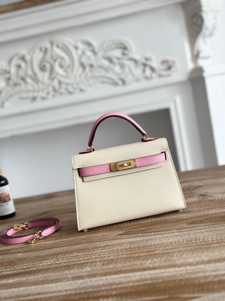 Hermes Mini Kelly II Bag 19cm - Ecru & Pink / Gold Hardware