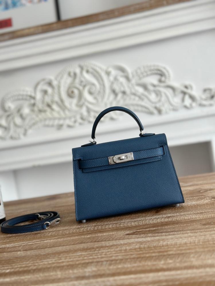 Hermes Mini Kelly II Bag 19cm - Deep Blue / Silver Hardware