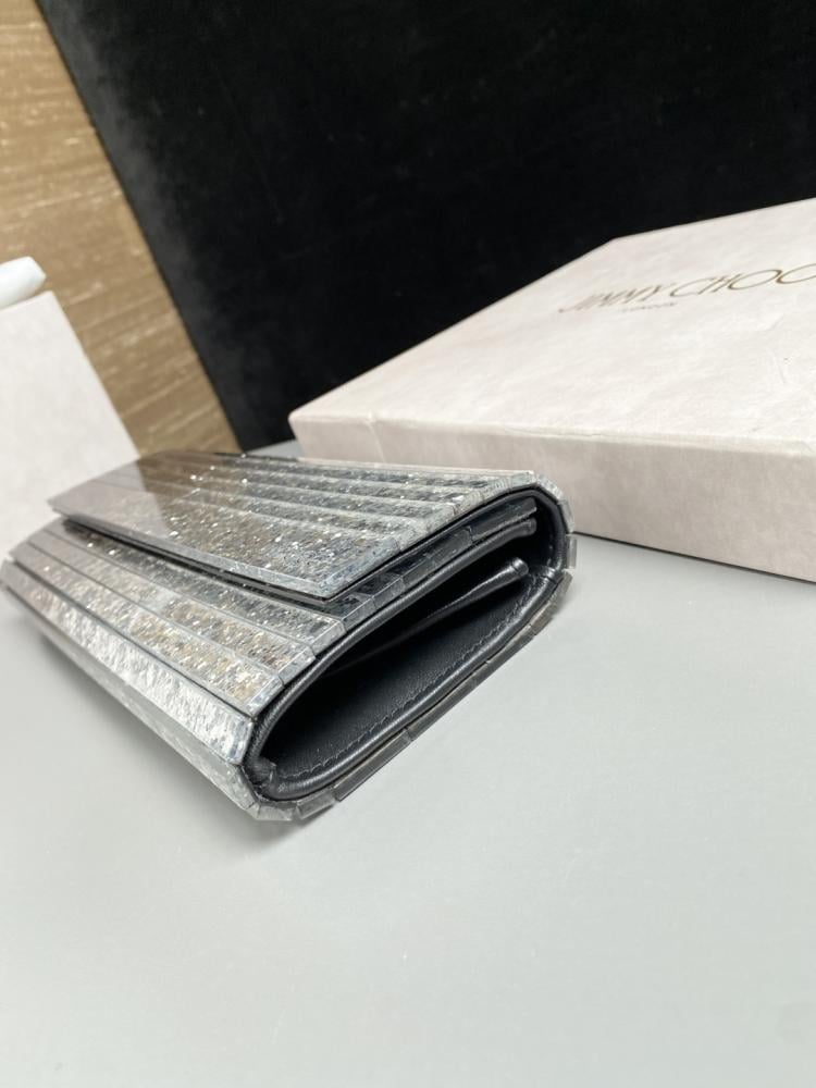 Jimmy Choo Structured Glitter Ribbed Clutch