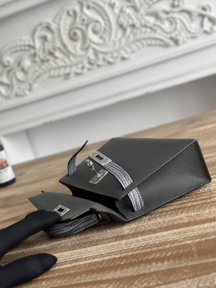 Hermes Mini Kelly II Touch Bag 19cm - Black & Grey / Silver Hardware