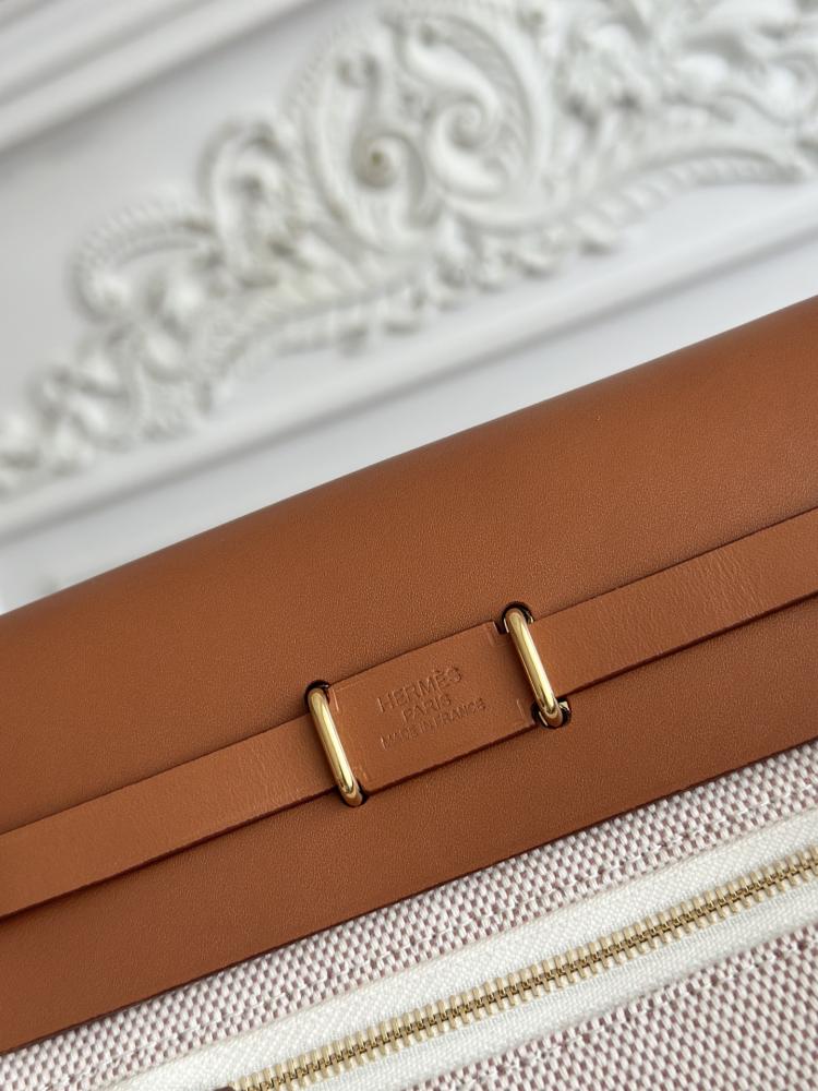 Hermes Mini Herbag Bag 20cm - Ecru Toile & Brown / Gold Hardware