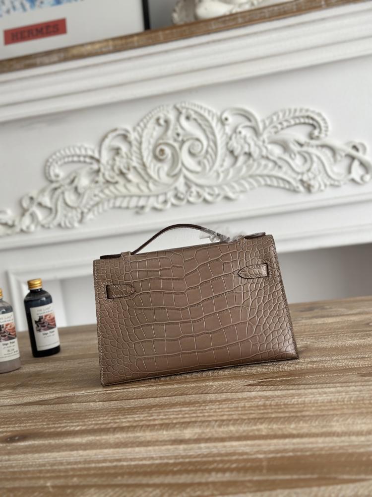 Hermes Kelly Mini Pochette 22cm - Etoupe / Silver Hardware