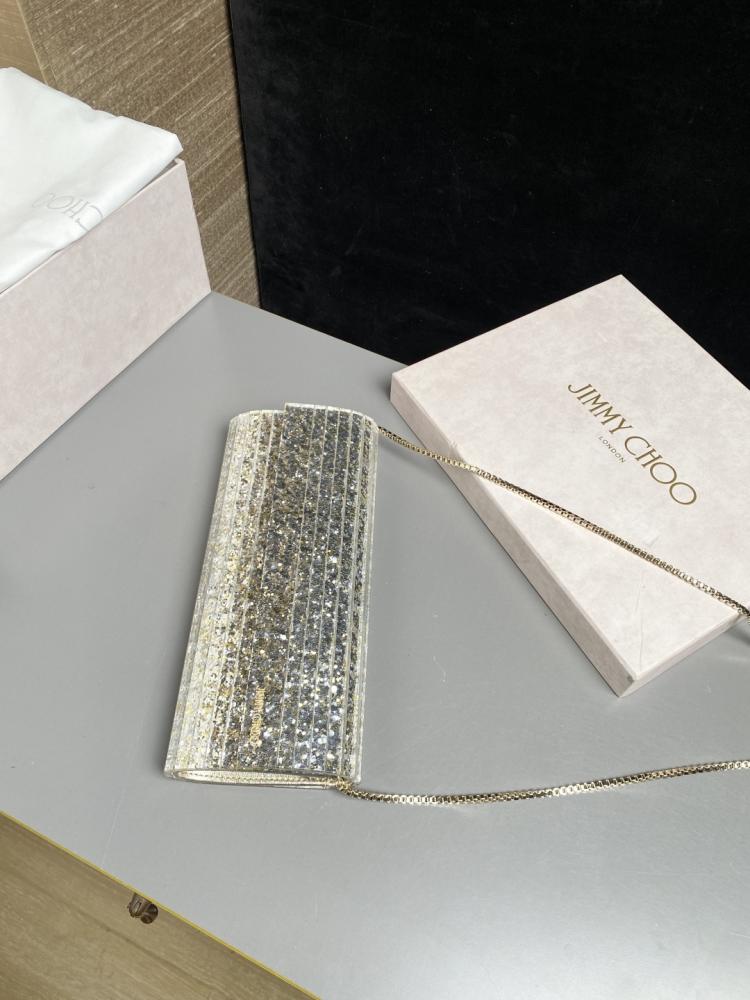 Jimmy Choo Structured Glitter Ribbed Clutch