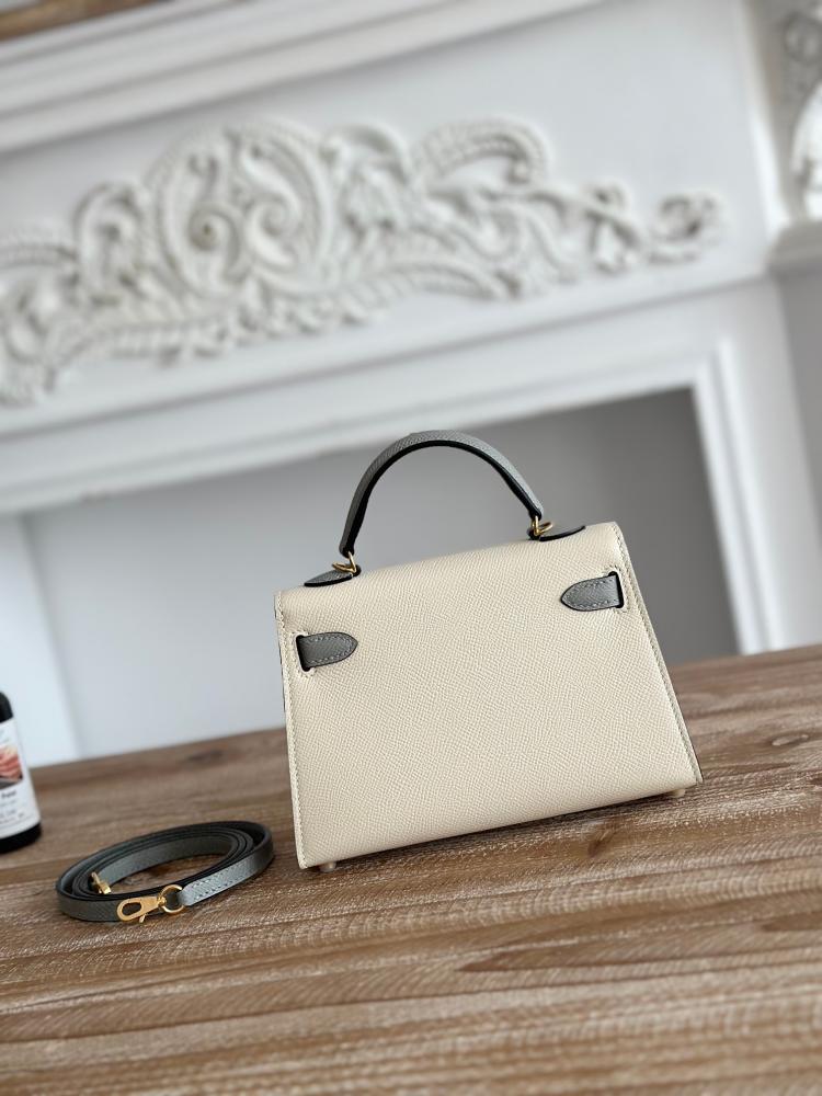 Hermes Mini Kelly II Bag 19cm - Ecru & Grey / Gold Hardware