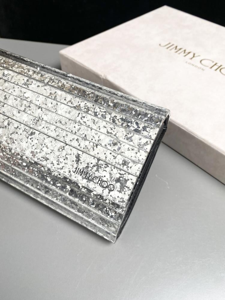 Jimmy Choo Structured Glitter Ribbed Clutch