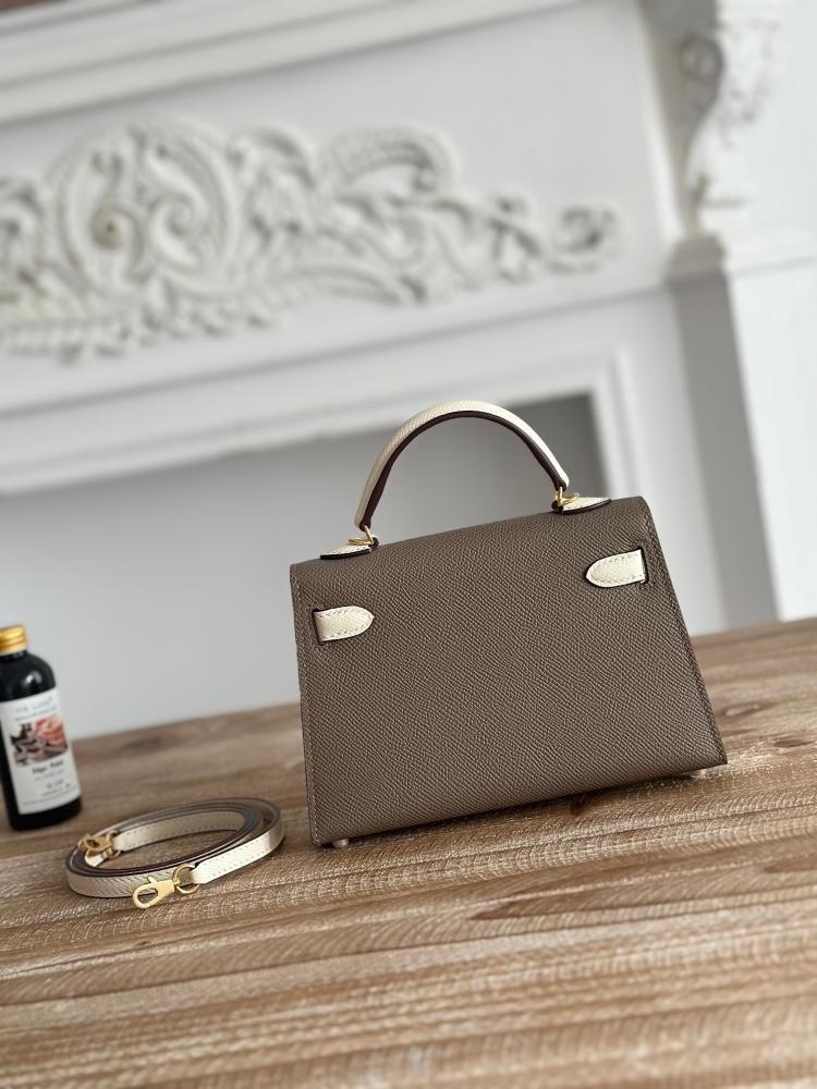 Hermes Mini Kelly II Bag 19cm - Etoupe & Ecru / Gold Hardware