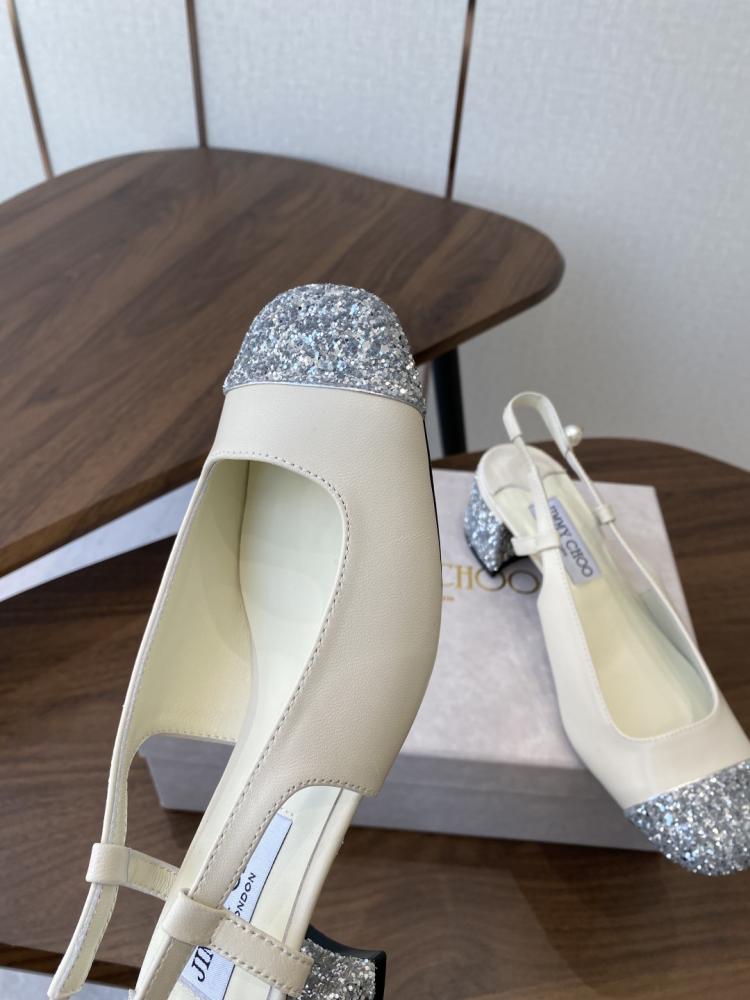 Jimmy Choo Glitter Toe Block Heel Slingbacks 35-41