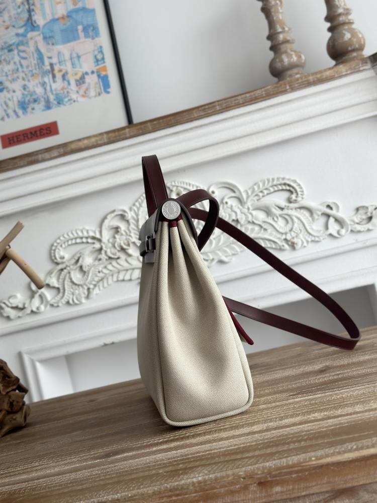 Hermes Herbag Zip Bag 31cm - Ecru & Burgundy