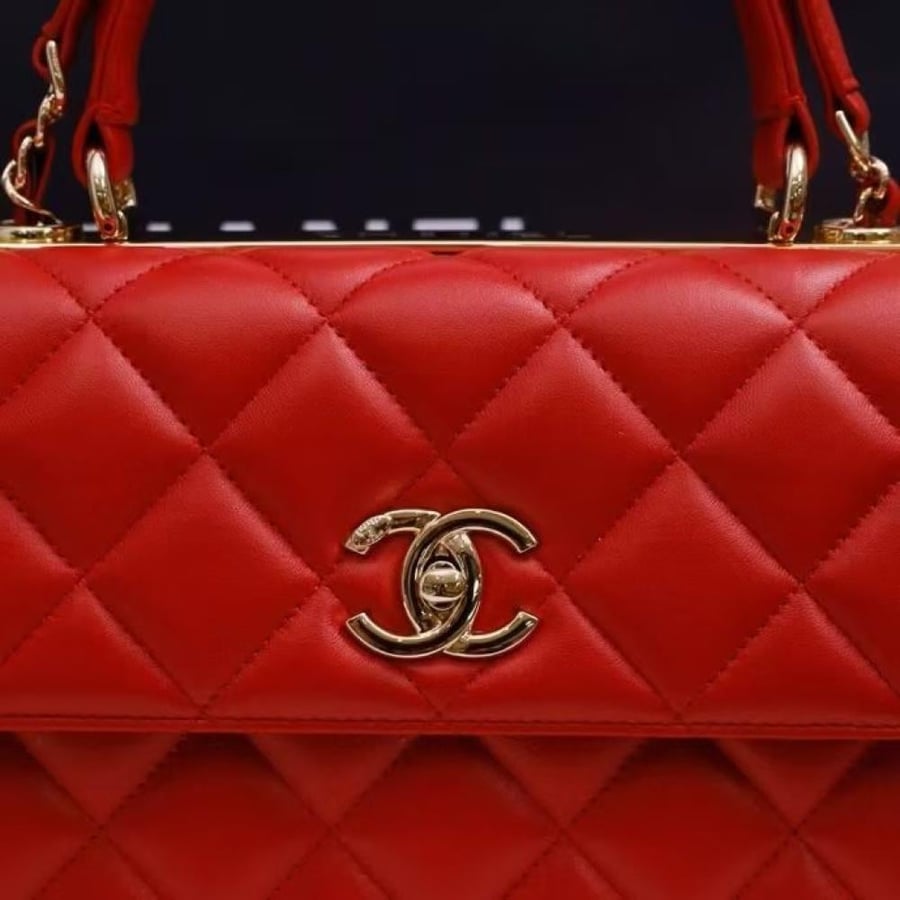 Chanel Quilted Top Handle Flap Bag with Metal Plate