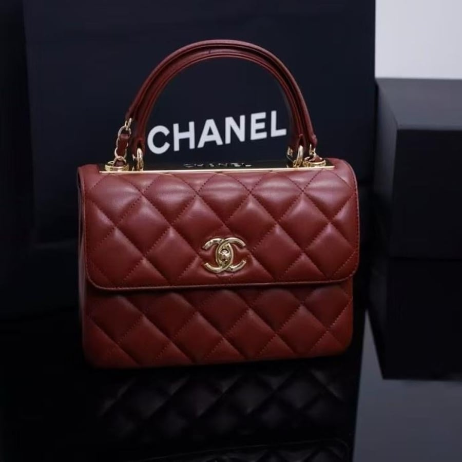 Chanel Quilted Top Handle Flap Bag with Metal Plate