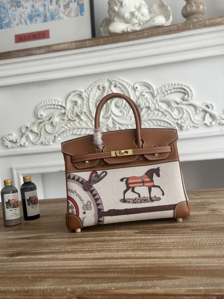 Hermes Birkin Bag 25/30cm - Gold & Ecru Horse Print