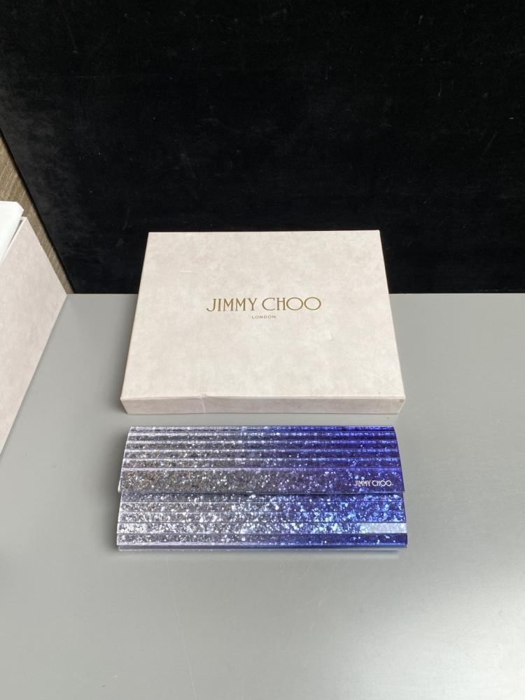 Jimmy Choo Structured Glitter Ribbed Clutch