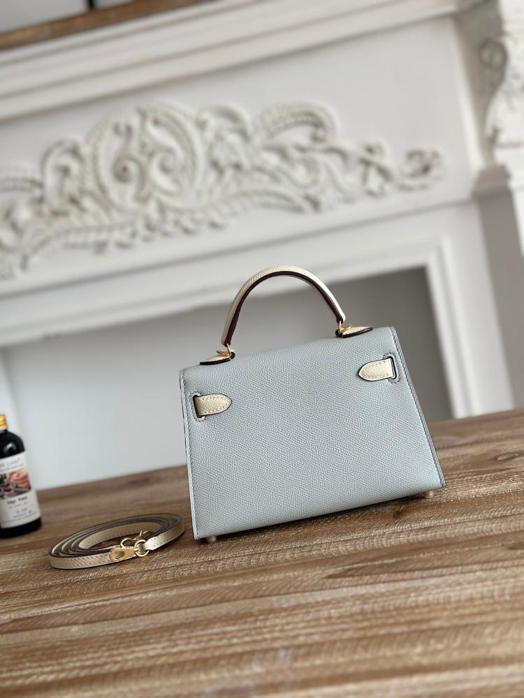 Hermes Mini Kelly II Touch Bag 19cm - Light Blue & Ecru / Gold Hardware