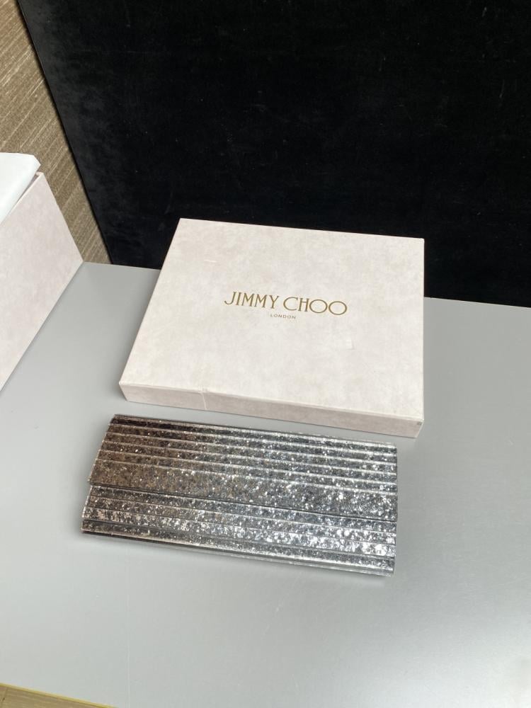 Jimmy Choo Structured Glitter Ribbed Clutch