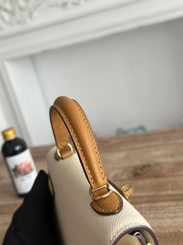 Hermes Mini Kelly II Bag 19cm - Ecru, Yellow & Caramel / Gold Hardware
