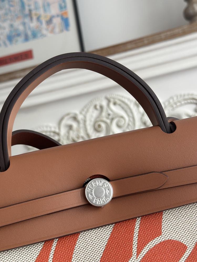 Hermes Herbag Zip Bag 31cm - Orange Chain Print & Tan