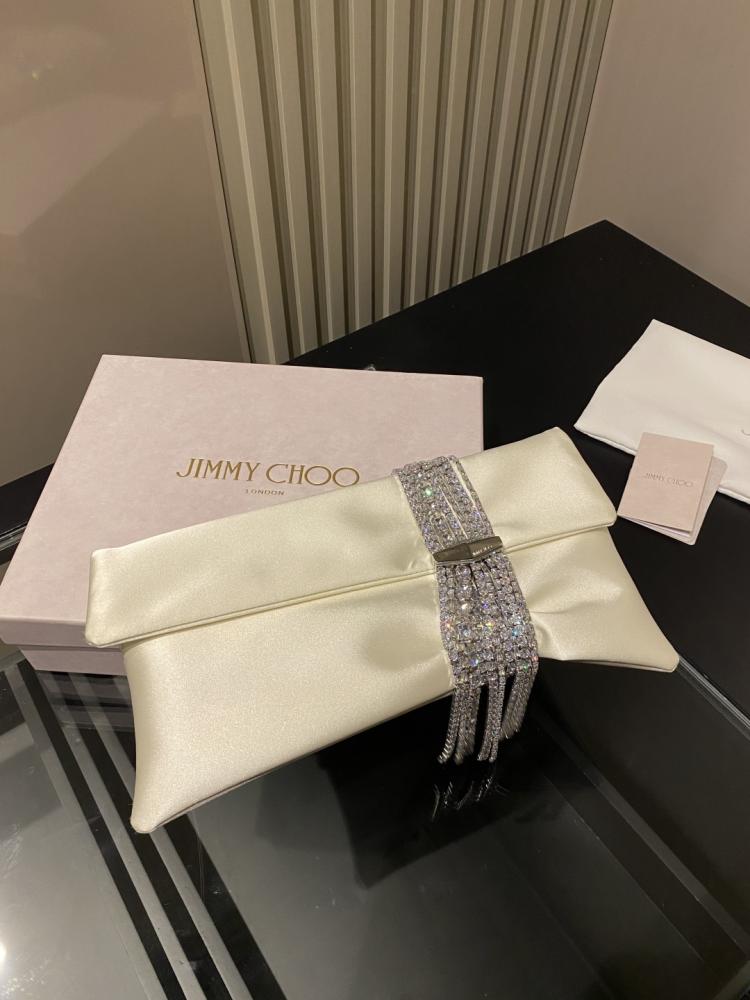 Jimmy Choo Crystal Fringe Crinkled Leather Clutch