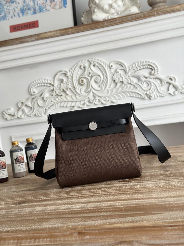 Hermes Mini Herbag Bag 20cm - Brown & Black / Silver Hardware